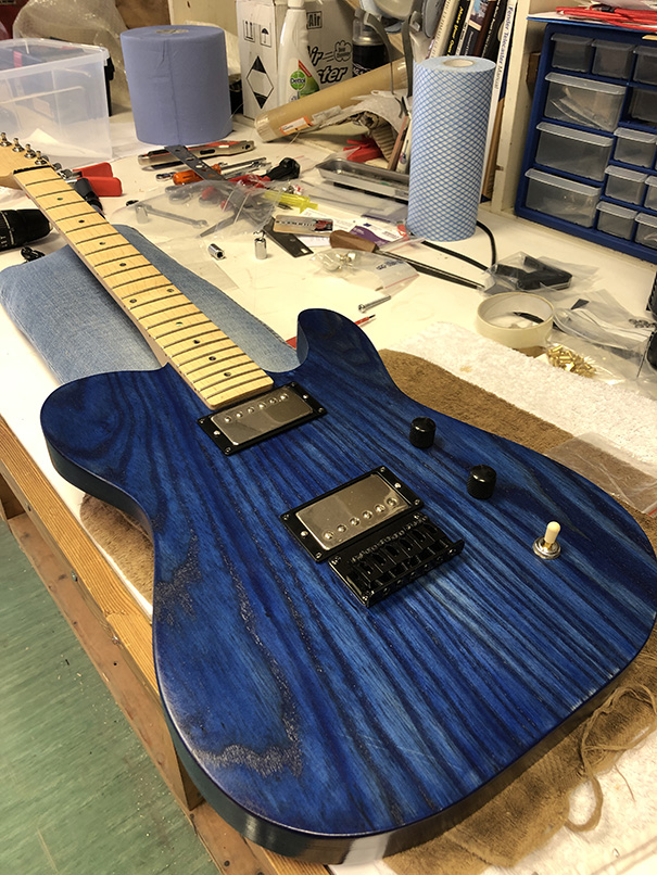 The final assemble stage of the custom guitar build